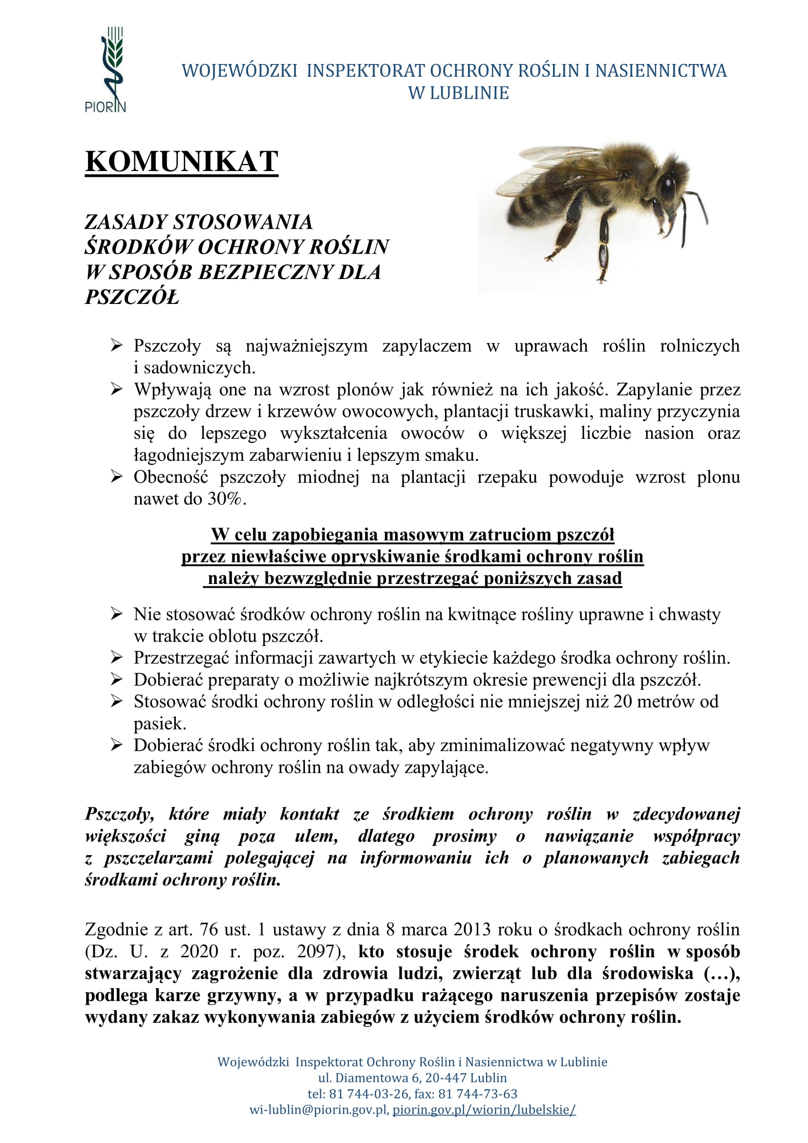Zasady stosowania środków ochrony roślin w sposób bezpieczny dla pszczół