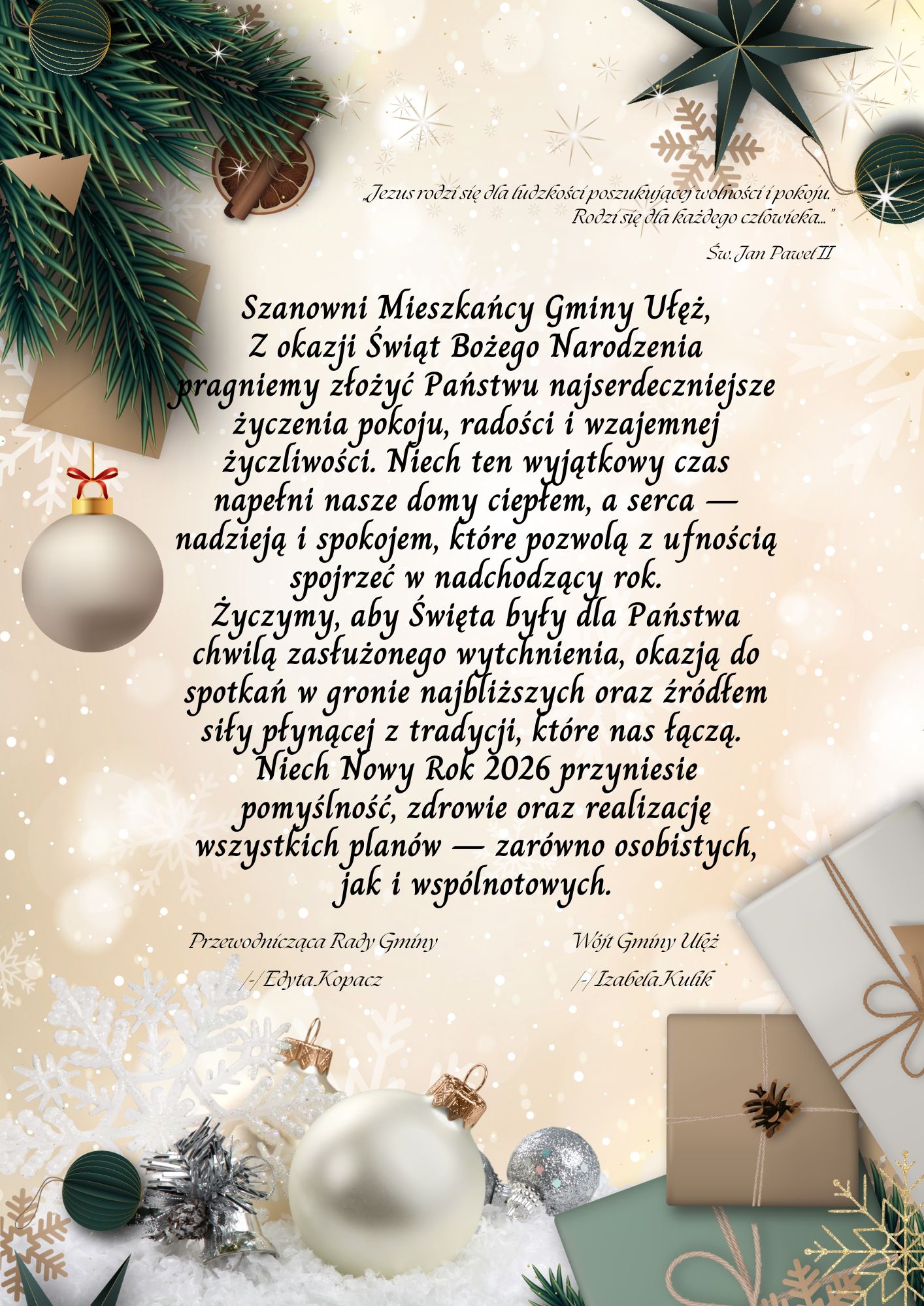 Życzenia z okazji Świąt Bożego Narodzenia